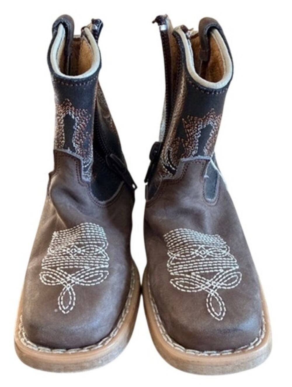 Brown Leather Western Boots Kids Size 15 Made in Mexico Cowboy